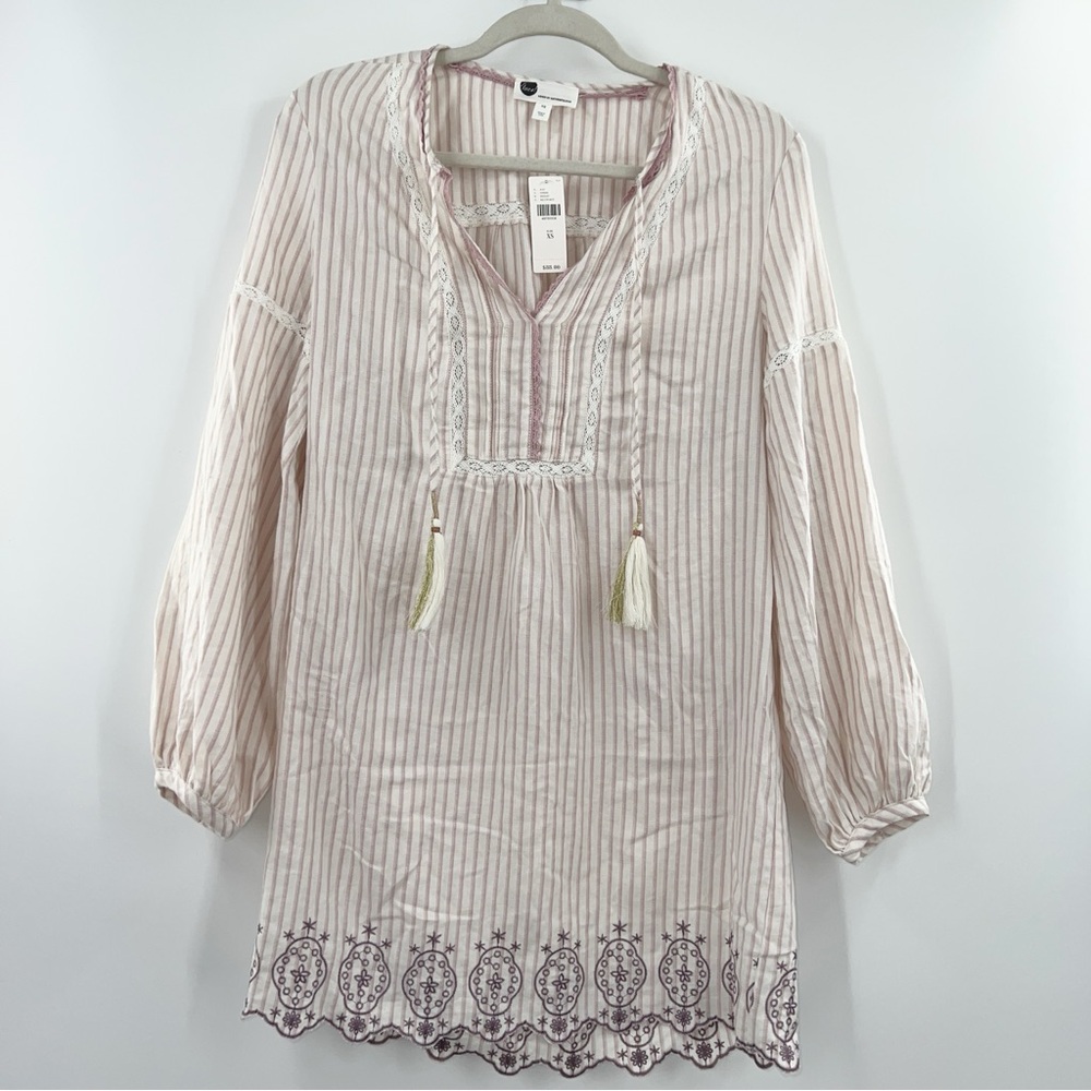 Anthropologie NWT Floreat Striped Sleep Dress Embroidered Long Sleeve size XS - Picture 3 of 10